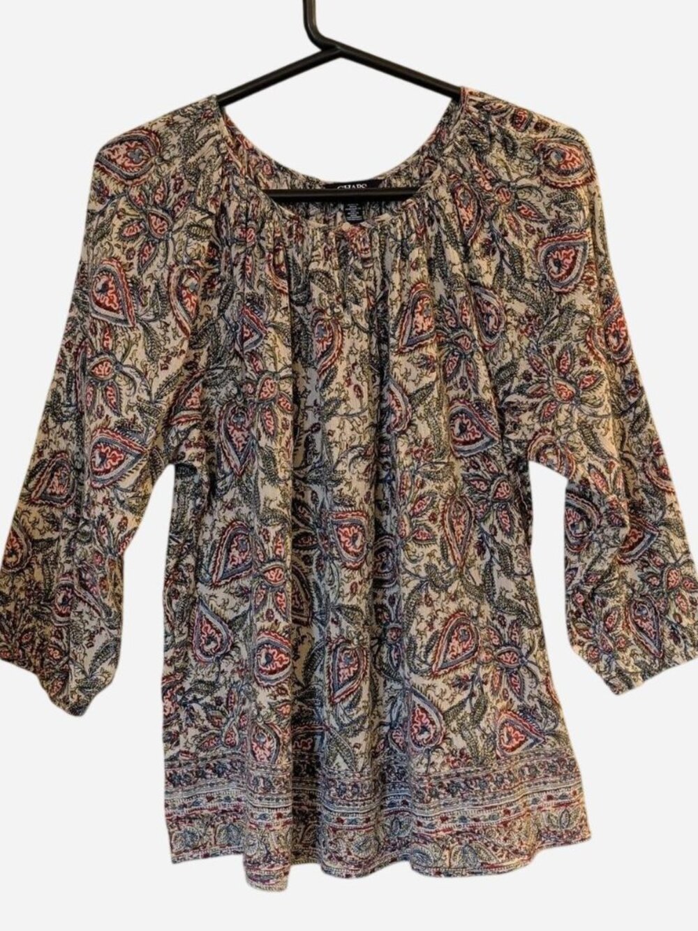 Chaps Boho Paisley Peasant Top Multicolor Cotton Size L